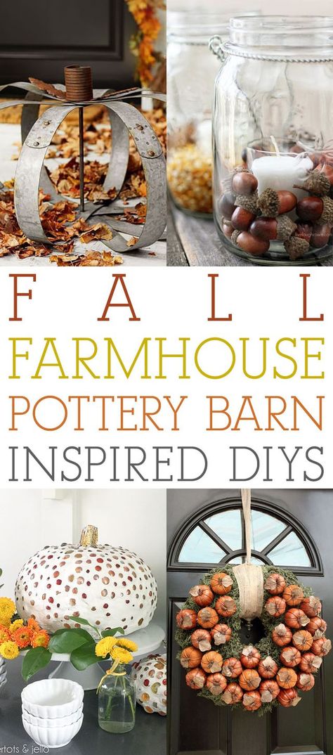 Fall Farmhouse Pottery Barn Inspired DIYS Hanging Glass Jars, Diy Pottery Barn Decor, Pottery Barn Fall Decor, Mercury Glass Pumpkins, Pottery Barn Thanksgiving, Pottery Barn Fall, Pottery Barn Diy, Pottery Barn Decor, Diy Pumpkins Crafts