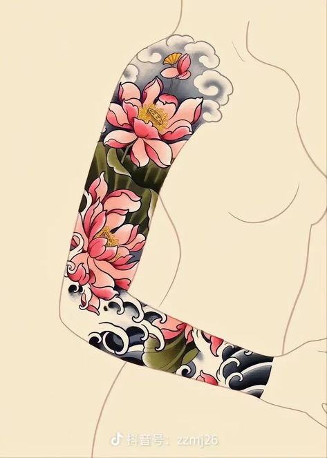 Japanese Art Tattoo Sleeve, Female Japanese Sleeve, Hip Tattoos Women Japanese, Japanese Sleeve Women, Large Back Piece Tattoo Women, Irezumi Cherry Blossom, Asian Tattoo Sleeve Women, Japanese Arm Tattoos For Women, Japanese Tattoo Sleeve Woman