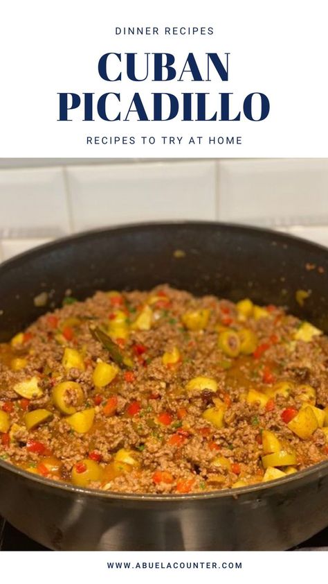 This one pot dinner recipe for Cuban Picadillo is ready in under one hour and serves four. Make this ground beef family dinner recipe today for your family. Cuban Picadillo Recipe, Cuban Picadillo, Beef Picadillo, Home Cooking Recipes, Picadillo Recipe, Cuban Dishes, Huevos Fritos, One Pot Dinner, Plantains Fried