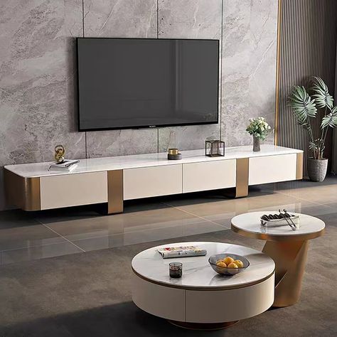 Everly Quinn Erkson 78'' Media Console | Wayfair Living Room Tv Cabinet Designs, Grey Tv Unit, Mdf Shelves, White Tv Unit, Tv Unit Design Modern, Tv Cabinet Design, Tv Room Design, Storage Credenza, Tv Wall Design