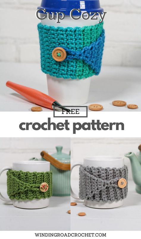 Free crochet pattern for a quick and easy crochet cup cozy with a video tutorial. This cup cozy fits coffee cups and travel mugs. Crochet Coffee Cup Cozy, Crochet Coffee Cup, Cup Cozy Crochet Pattern, Mug Cozy Pattern, Cup Cozy Pattern, Crochet Apple, Crochet Mug Cozy, Crochet Coffee Cozy, Crochet Coffee