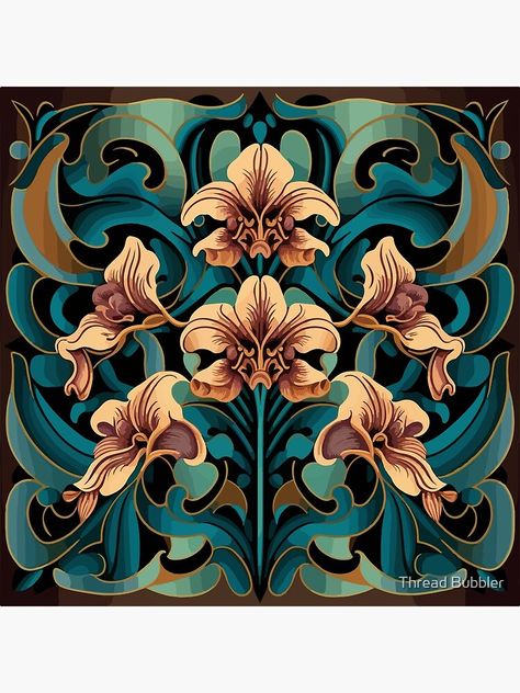 "Stunning Art Deco/ Art Nouveau Orchid Flower Pattern" Art Print for Sale by Little-Wonders | Redbubble Art Nouveau Fruit, Art Nouveau Print, Art Nouveau Orchid, Art Nouveau Flowers Illustration, Fiori Art Deco, Flower Pattern Art, Home Living Room Modern, Orchid Art, Orchid Pattern