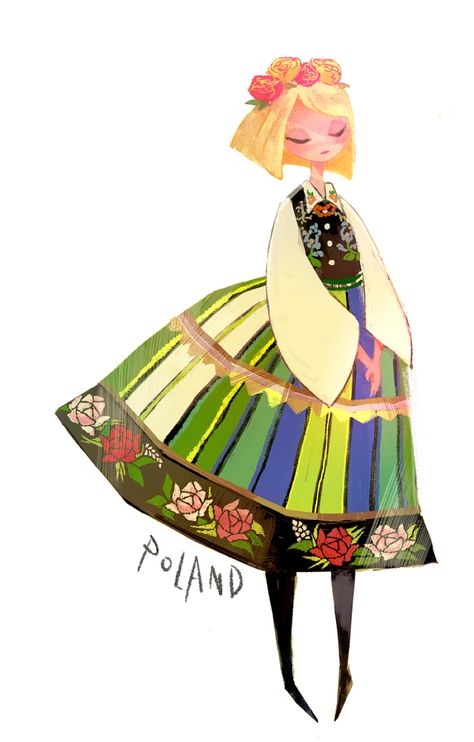 Nyo!Poland | hetalia | Polish Art Paintings, Nyo Poland, Poland Drawing, Hetalia Poland, Poland Hetalia, Poland Girls, Poland Art, Folk Illustration, Sweet Drawings