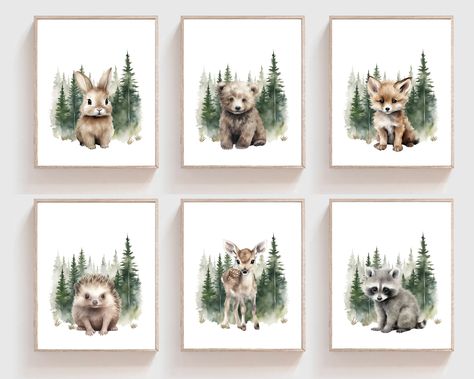 "woodland nursery - boy nursery decor - nature nursery decor - set of 6 prints - downloadable prints - boy room wall art - toddler room decor - mountains forest - woodland wall art - nursery art prints - baby room wall art - Baby boy nursery - wilderness art print - Baby animal prints - Nursery decor - DIGITAL PRINTS - H2898 🔴 This listing is for  DIGITAL PRINTS only, NO physical item will be sent. This listing is for a set of 6, each image includes all 8 sizes - (4 files in total)  This listin Woodland Nursery Green Walls, Realistic Woodland Nursery, Baby Boy Forest Animal Nursery, Woodsy Nursery Baby Boy, Baby Boy Nursery Themes Woodland Forest Animals, Forest Nursery Boy, Boy Nursery Artwork, Boy Nursery Themes Woodland Forest Friends, Woodsy Nursery