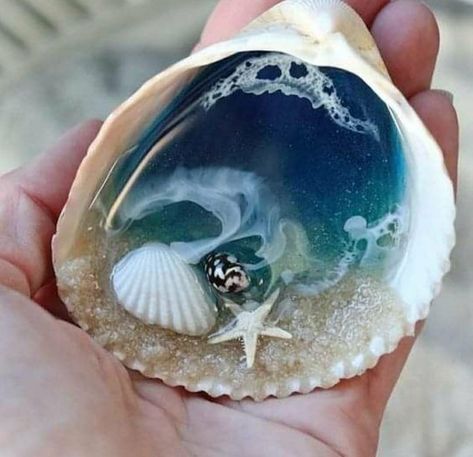 Diy Seashell Crafts, Fairy Pond, Seashell Ring, Resin Beach, Oyster Shell Crafts, Art Coquillage, Nautical Crafts, Seashell Painting, Shell Crafts Diy