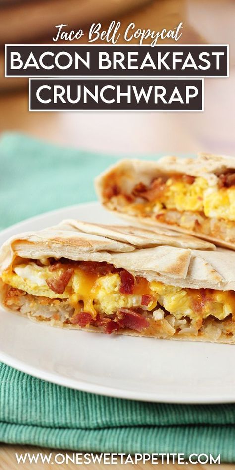 If you've never tried a Taco Bell Breakfast Crunchwrap, this is about to become your go-to breakfast. Crispy hashbrowns, fluffy scrambled eggs, and a layer of melted cheese is wrapped in a tortilla and grilled to golden perfection. Great breakfast for dinner recipe! Breakfast Crunchwrap Recipe, Homemade Taco Bell, Taco Bell Breakfast, Breakfast Crunchwrap, Crunchwrap Recipe, Best Breakfast Foods, Breakfast Tortilla, Taco Bell Recipes, Fluffy Scrambled Eggs