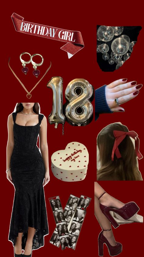 Red Party Themes, 18th Birthday Party Outfit, 18th Birthday Outfit, 18th Birthday Party Themes, Red Birthday Party, Black And Gold Theme, Happy Birthday 18th, Vintage Birthday Cakes, 20th Birthday Party