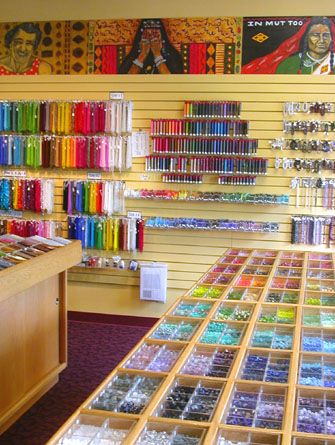 Bead Store Shops, Stationery Store Design, Jewelry Store Design, Bead Studio, Craft Room Design, Fabric Display, Bead Storage, Craft Room Storage, Yarn Store