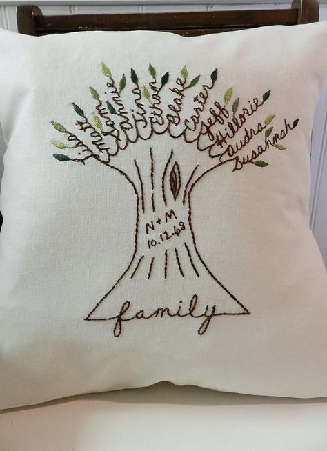 Tree With Initials, Hand Embroidery Patterns Free Templates, Family Tree Pillow, Customized Pillows, Embroidery Patterns Free Templates, Family Pillow, Hand Embroidery Patterns Free, Personalised Family Tree, Christmas Gifts For Grandma