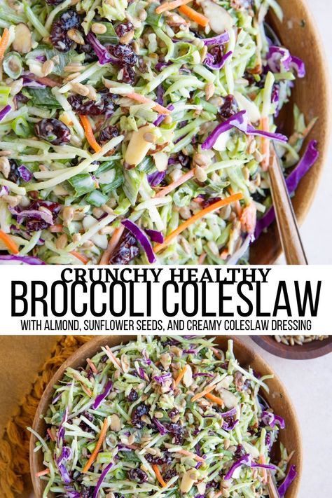 Broccoli Slaw Dressing, Healthy Coleslaw Recipe, Healthy Broccoli Slaw, Recipe With Almonds, Broccoli Slaw Recipe, Creamy Coleslaw Dressing, Broccoli Slaw Salad, Healthy Coleslaw Recipes, Broccoli Slaw Recipes