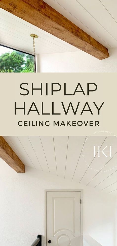 Are you a fan of Shiplap, normally I am not but we decided to add shiplap on our stairwell ceiling. Read our blog about adding a white shiplap ceiling in your stairwell. This edit will make a huge impact on your Home Decor, in our Stairwell it finished off our DIY Renovation of this area. You too can easily add a shiplap ceiling to your hallway. If you are looking for renovation ideas for your stairwell we have you covered. Check out our blog and our historic home renovation at Kismet House. White Shiplap Ceiling, Stairwell Ceiling, Stairwell Makeover, Shiplap Hallway, Historic Home Renovation, Ceiling Makeover, Shiplap Trim, Kismet House, Oak Handrail