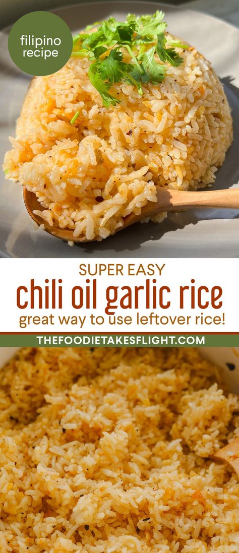 Chili Oil Sinangag (Fried Garlic Rice) Garlic Rice Recipe, Rice Side Dish Recipes, Cake Pizza, Fried Garlic, Recipe Rice, Garlic Rice, Rice Side, Rice Side Dishes, Easy Veggie