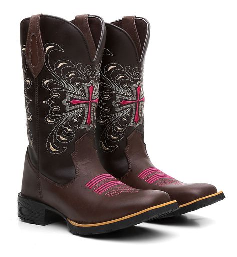 Bota Texana Feminina Country Em Couro Cruz Rosa Bordada - R$ 199,9 Botas Western, Bota Country, Estilo Country, Boots, Quick Saves, Clothes