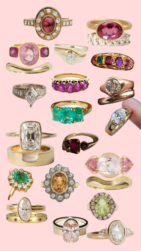 Colorful wedding rings engagement inspo retro vintage antique modern post modern Funky Ring, Modern Post, Engagement Rings Unique, Victorian Style Rings, Funky Wedding, Funky Rings, Ring Inspo, Rings Unique, Engagement Inspo