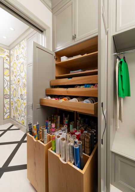 Texas Transitional - Transitional - Laundry Room - Dallas - by Gibson Gimpel Interior Design | Houzz Transitional Laundry Room, Gift Wrapping Station, Wrapping Station, Dream Craft Room, Craft Room Design, Office Crafts, Laundry Mud Room, Craft Room Office, Laundry Room Design