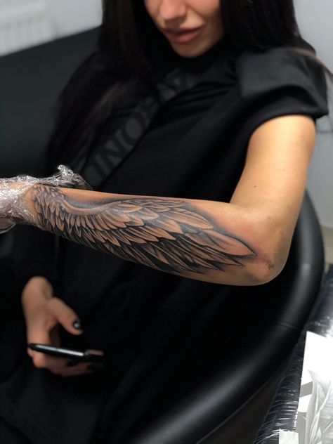 Forearm Wing Tattoo, Wing Tattoo Arm, Angel Wing Tattoo, Alas Tattoo, Baby Tattoo Designs, Tattoo Artist Tattoo, Baby Tattoo, Tattoo Design Tattoo, Tattoos To Cover Scars