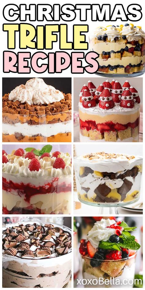 The best recipes for Christmas trifles Layered Dessert In Glass Bowl, Healthy Trifle Desserts, Trifold Desserts, Lemon Berry Trifle Recipe, Peppermint Trifle Recipes, Cookie Trifle Desserts, Christmas Dessert Truffle Bowl, Angel Food Cake Desserts Trifle, Trifle Dish Desserts