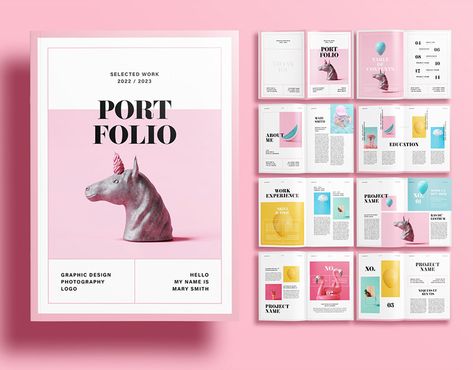 Editorial Project Portfolio Layout with Pink on Behance Portfolio Front Cover, Pink Portfolio, Portfolio Layout Template, Indesign Portfolio Template, Graphic Design Portfolio Book, Indesign Portfolio, Posters Layout, Free Portfolio Template, Process Book