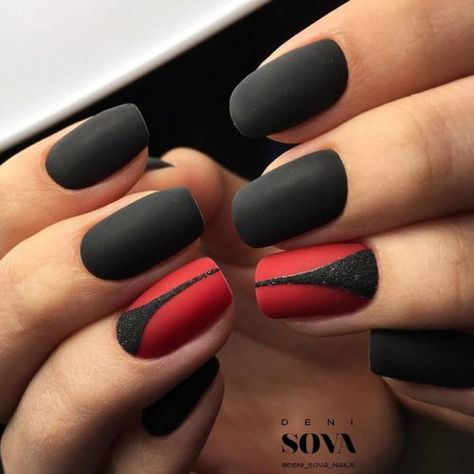 Fabulous Nail Art Ideas picture 5 Matte Black Nail Polish, Red Black Nails, Black Manicure, Matte Nail Art, Manicure Designs, Nagellack Trends, Matte Black Nails, Elegant Nail Designs, Matte Nails Design