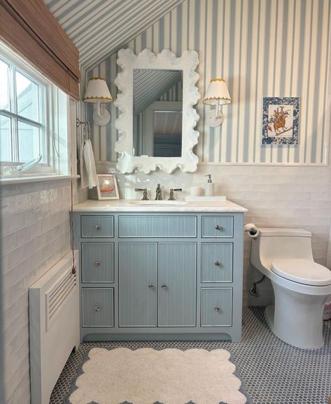 Coastal Blue Bathroom, Playroom Ceiling, Blue Bathroom Design, Blue Bathrooms Designs, Bathroom Accent Wall, Bathroom Transformation, Bathroom Accents, Coastal Bathrooms, Gorgeous Bathroom