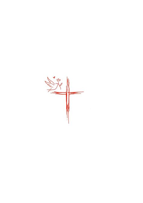 Cross And Dove Tattoos For Women, Holy Spirit Dove Tattoo, Holy Spirit Tattoos For Women, Fine Line Christian Tattoos, Small Biblical Tattoos, Holy Tattoos, Christus Tattoo, Holy Spirit Tattoo, Minimal Tattoo Designs