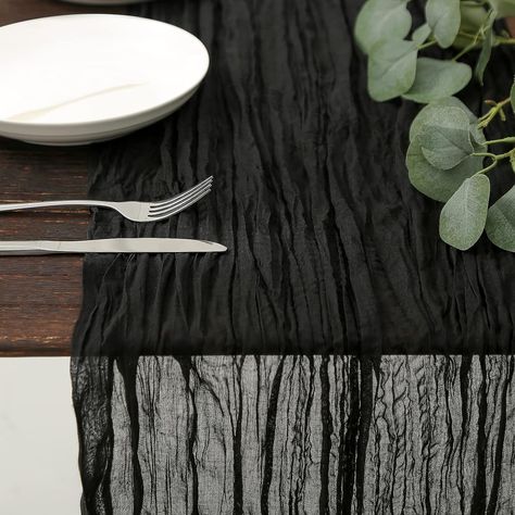 DOLOPL Black Cheesecloth Table Runner 13.3ft Boho Gauze Cheese Cloth Table Runner Rustic Sheer Runner 160inch Long for Wedding Bridal Baby Shower Birthday Party Cake Table Decorations Room Dresser Decor, Dining Room Dresser, Table Transparente, Room Dresser, Table Runner For Wedding, Cheesecloth Table Runner, Holiday Birthday Party, Rustic Wedding Showers, Birthday Party Table