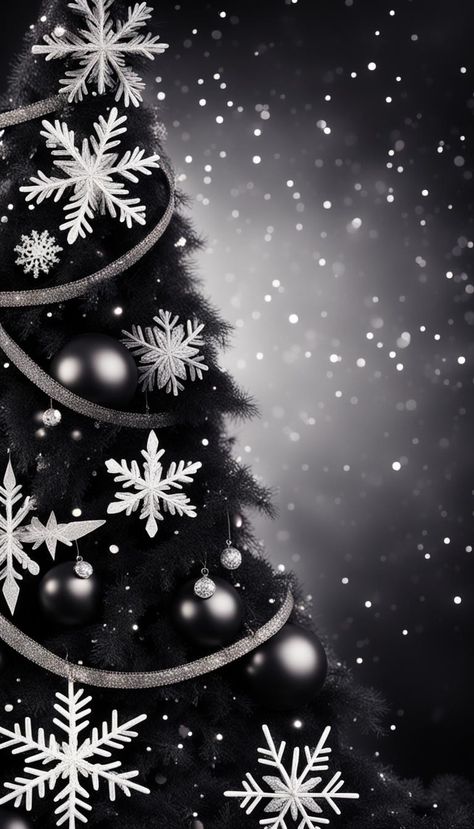 #christmas #snowflakes #screensaver #iphonewallpaper #winter #background #elegant #silvef #sparkling Black Winter Aesthetic, Creepmas Wallpaper, Black Christmas Wallpaper, Black Christmas Background, Christmas Tree Wallpaper Iphone, Christmas Bg, Seasonal Backgrounds, Xmas Wallpapers, Gothic Winter