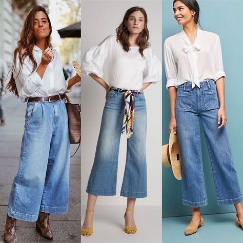 Culottes Jeans Outfit, Cullotes Jeans Outfit, Wide Leg Jeans Outfit Summer, Wide Leg Outfit, Wide Leg Jeans Outfit, Wide Legged Jeans, Outfits Con Jeans, Looks Jeans, Cropped Wide Leg Jeans