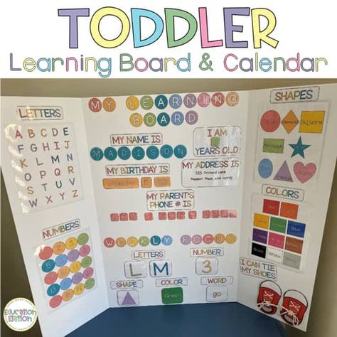 Toddler Learning Board and Calendar by Education Elation | TPT Toddler Learning Board, Preschool Rooms, Learning Board, Homeschool Preschool Activities, Toddler Homeschool, Toddler Education, Toddler Arts And Crafts, Baby Learning Activities, Au Pair