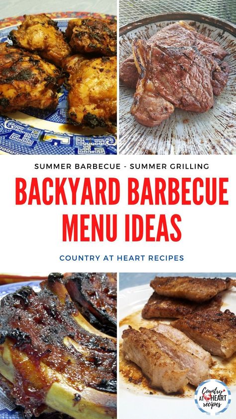 Barbecue Menu Ideas, Birthday Dinner Menu, Steak Menu, Cookout Menu, Small Bbq, Bbq Baby Back Ribs, Shrimp Kabobs, Summer Barbeque, Bbq Steak