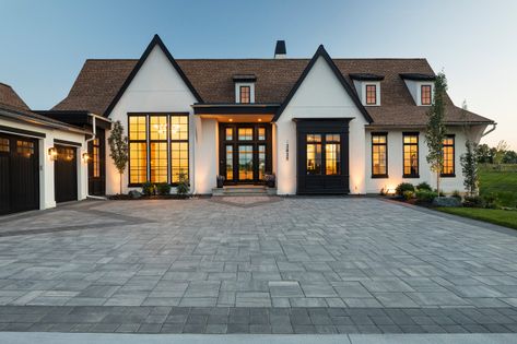 Transitional Modern Tudor Rambler - Transitional - Exterior - Minneapolis - by David Charlez Designs | Houzz Modern Tudor House Exterior, Tudor House Exterior, Modern European Home, Tudor House Plans, Modern Tudor, Transitional Exterior, Tudor Style Homes, Tudor House, Transitional Modern