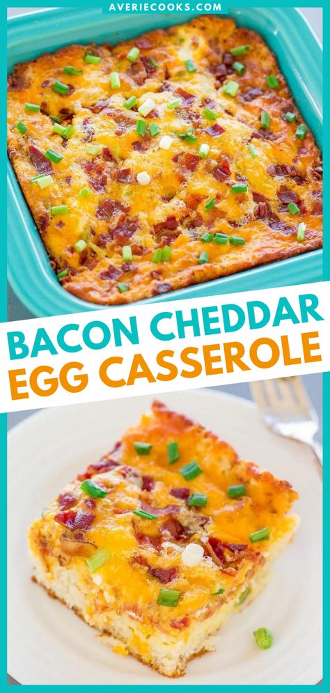 Cheesy Egg Casserole with Bacon (Super Easy!) - Averie Cooks Breakfast Casserole Without Eggs, Bacon Casserole, Breakfast Casserole Bacon, Averie Cooks, Bacon And Egg Casserole, Bacon Egg And Cheese, Egg Casserole Recipes, Breakfast Casserole Easy, Egg Casserole