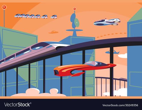 Transport Illustration, Train Illustration, Train Drawing, Future Architecture, Future Transportation, Adventure Time Wallpaper, City Drawing, City Illustration, Futuristic Art