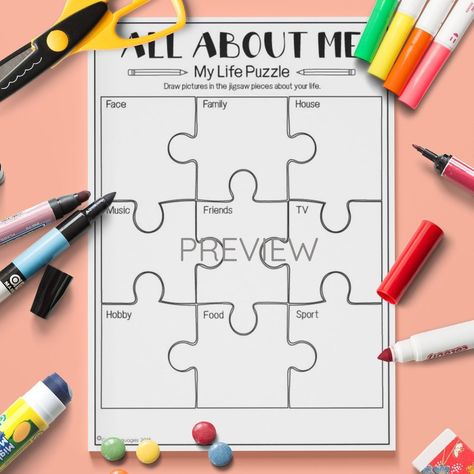 ESL Kids All About Me 'Life Puzzle' #backtoschool All About Me Games, All About Me Puzzle, All About Me Drawing, About Me Drawing, English Language Activities, About Me Printable, Boy Activities, Classroom 2023, Everything About Me