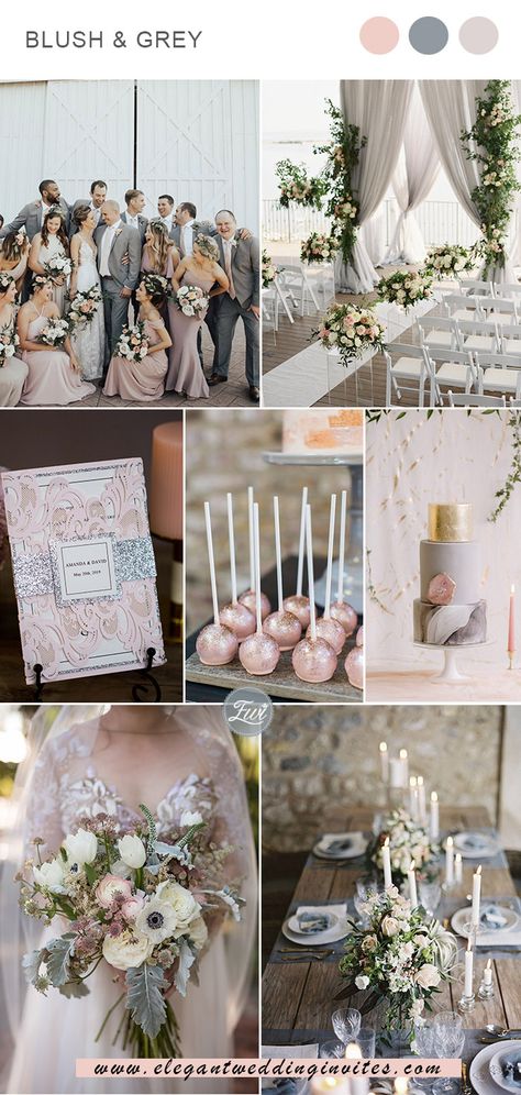 Blush And Grey Wedding, Light Gray Wedding, Grey Wedding Decor, Pink Grey Wedding, Grey Wedding Theme, Elegant Wedding Colors, Blush Wedding Theme, Gray Wedding Colors, Blush Wedding Colors