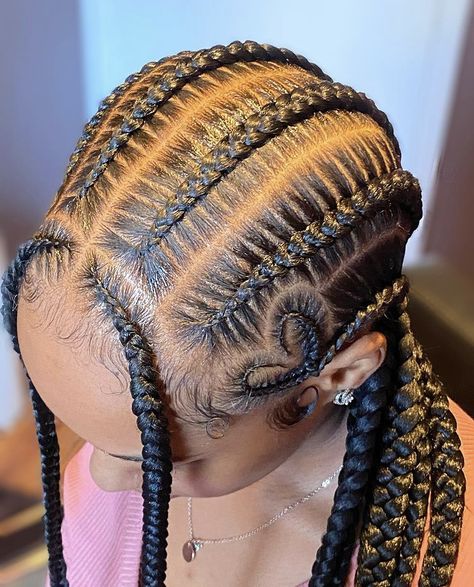 Cute 4 Braid Hairstyles, 6 Feed Ins, Hairstyles With Heart, Hairstyles Locs, Heart Braids, Braided Heart, Hairstyles Cornrows, Feed Ins, Cabello Afro Natural