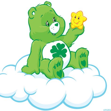 Care Bears: Good Luck Bear Sitting on a Cloud Lucky Bear, Sunshine Bear, Care Bears Birthday Party, Care Bear Tattoos, Care Bears Vintage, Care Bear Party, Care Bear Birthday, Bear Sitting, Care Bears Cousins