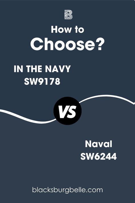 Sherwin-Williams IN THE NAVY vs. Naval Archipelago Sherwin Williams, In The Navy Sherwin Williams Exterior, Naval Bedroom Sherwin Williams, Navel Paint Sherwin Williams, Sherwin Naval, Naval Vs In The Navy Sherwin Williams, Naval Sherwin Williams Bathroom, Sherwin Williams In The Navy Vs Naval, Navy Blue Stairs