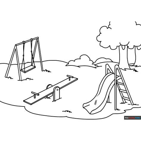 Free Playground Coloring Page for Kids Playground Coloring Page, Playground Drawing Easy, Seesaw Drawing, Playground Sketch, Playground Drawing, Playground Clipart, Playground Pictures, Sticker Background, Outline Pictures