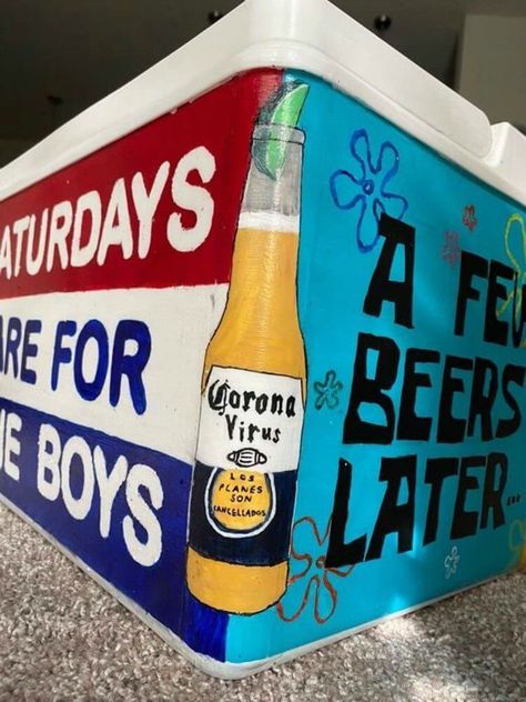 15 Painted Cooler Ideas That Are Perfect For Fraternities Painted Cooler Ideas, Mountain Weekend Cooler, Painted Fraternity Coolers, Nola Cooler, Fraternity Cooler, Painted Coolers, Formal Cooler Ideas, Fraternity Formal, Fraternity Coolers