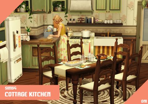 Cottage Kitchen + Recipe 3set | ONI on Patreon Sims 4 Cottagecore Build Cc, Vintage Sims 4 Cc Furniture, Sims 4 Old Furniture Cc, Sims 4 Cc Cottagecore Furniture, Sims 4 Vintage Cc Furniture, Cottage Core Sims 4 Cc, The Sims Houses, Sims Cottage, Cottagecore Furniture