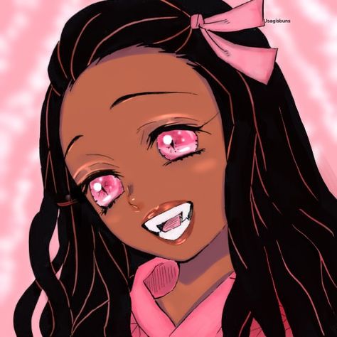 Black Nezuko Cosplay, Black Nezuko Pfp, Blck Icons, Nezuko Black, Black Nezuko, Gyaru Pfp, Blasian People, Black Fanart, Blasian Edits