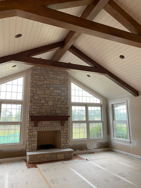 Great Room Addition, Cathedral Ceiling Living Room, Living Room Addition, Vaulted Ceiling Living Room, Family Room Addition, 4 Season Room, Four Seasons Room, Sunroom Addition, Sunroom Designs