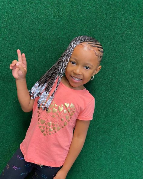 Hair. Lemonade Braids On Toddler Girl, Lemonade Braids For Kids Black, Lemonade Fulani Braids Kids, Braided Hairstyles For Black Hair Kids With Beads, Toddler Lemonade Braids With Beads, Lemonade Braids Hairstyles Kids, Braided Pigtails Black Kids, Kids Lemonade Braids With Beads, Side Braids For Kids