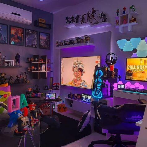 Sala Nerd, Games Room Inspiration, Geek Room, Gamer Bedroom, Small Game Rooms, Nerd Room, Computer Gaming Room, Gamer Setup, Gamer Room Decor