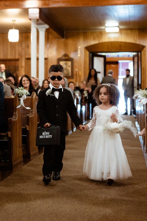 Ring security as ring bearer, wedding, flower girl Wedding Ring Barrier, Winter Wedding Ring Bearer, Girl Ring Bearer, Ring Barrier, Flower Girl And Ring Bearer, Flower Girl And Ring Bearer Ideas, Ring Security Outfit, Ring Bearers, Wedding Ring Bearer