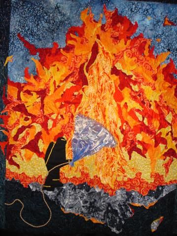 Fire Collage Art, Textiles Collage, Fire Collage, Fire Quilt, English Project, Collage Landscape, International Quilt Festival, School Painting, Mural Ideas