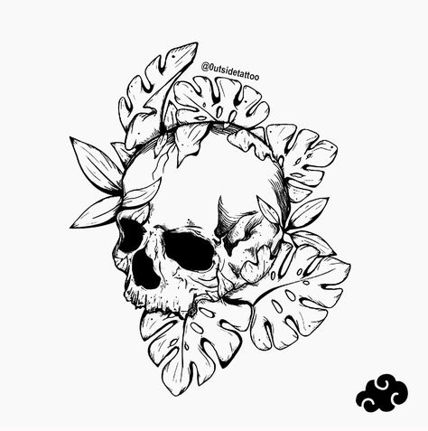 Instagram: outsidetattoo Hibiscus Skull Tattoo, Skull And Plants Tattoo, Ink Journal, Kali Tattoo, Earthy Tattoos, Skull Sketch, Plant Tattoo, Skull Drawing, Skull Tattoos