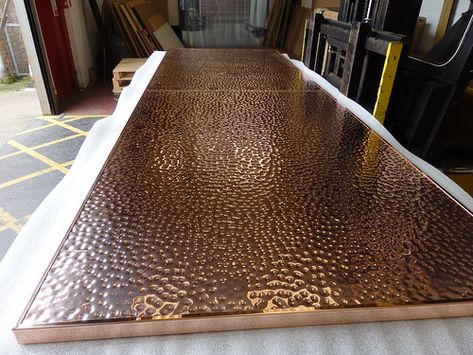 152 - Large Hand Beaten Copper Display Top | john rutter | Flickr Beaten Metal Texture, Copper Display, Copper In Architecture, Copper Bar Top, Copper Table Top, Copper Countertops, Barn Bar, Armoire Bar, Copper Top Table