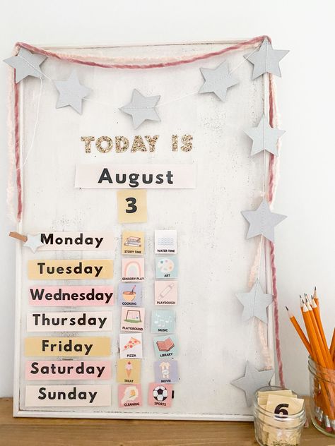 DIY Calendar - The Mama Notes Diy Calendar For Kids, School Calendar Ideas For Kids, Toddler Calendar Ideas, Kids Calendar Ideas Diy, Toddler Calendar, Homemade Calendar, Montessori Calendar, Diy Desk Calendar, Diy Preschool